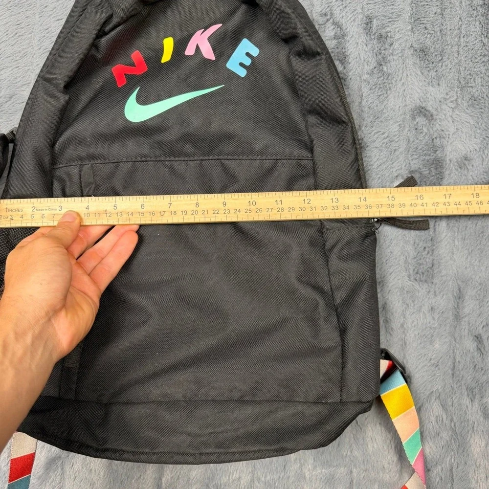 Nike Elemental Backpack Black Rainbow Multi Color Logo School Bag with Pouch